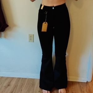 Black high-waisted flare jeans
